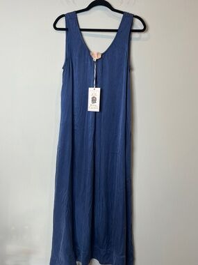 NWT Rose & Crown Cupro Navy Sleeveless Tank Maxi Boho Flowy Dress Size Small